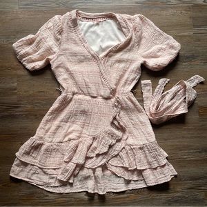 LOVECOLETTE Surplice Ruffled Wrap Mini Dress